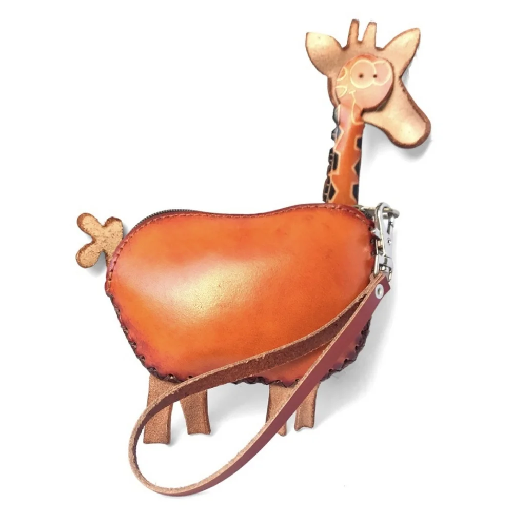 Handmade Handcrafted Genuine Leather Giraffe Wristlet Coin Purse - Picture 3 of 7